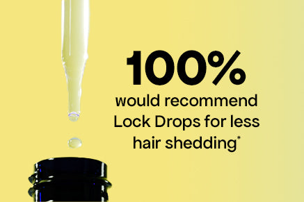 Advertisement for Lock Drops with a dropper and jar on a yellow background, featuring text about product recommendation.