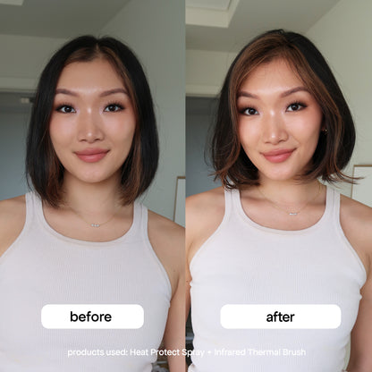 before and after with heat protect spray and infrared brush