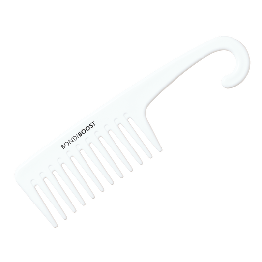 White comb with 'BONDIBOOST' branding on a black background