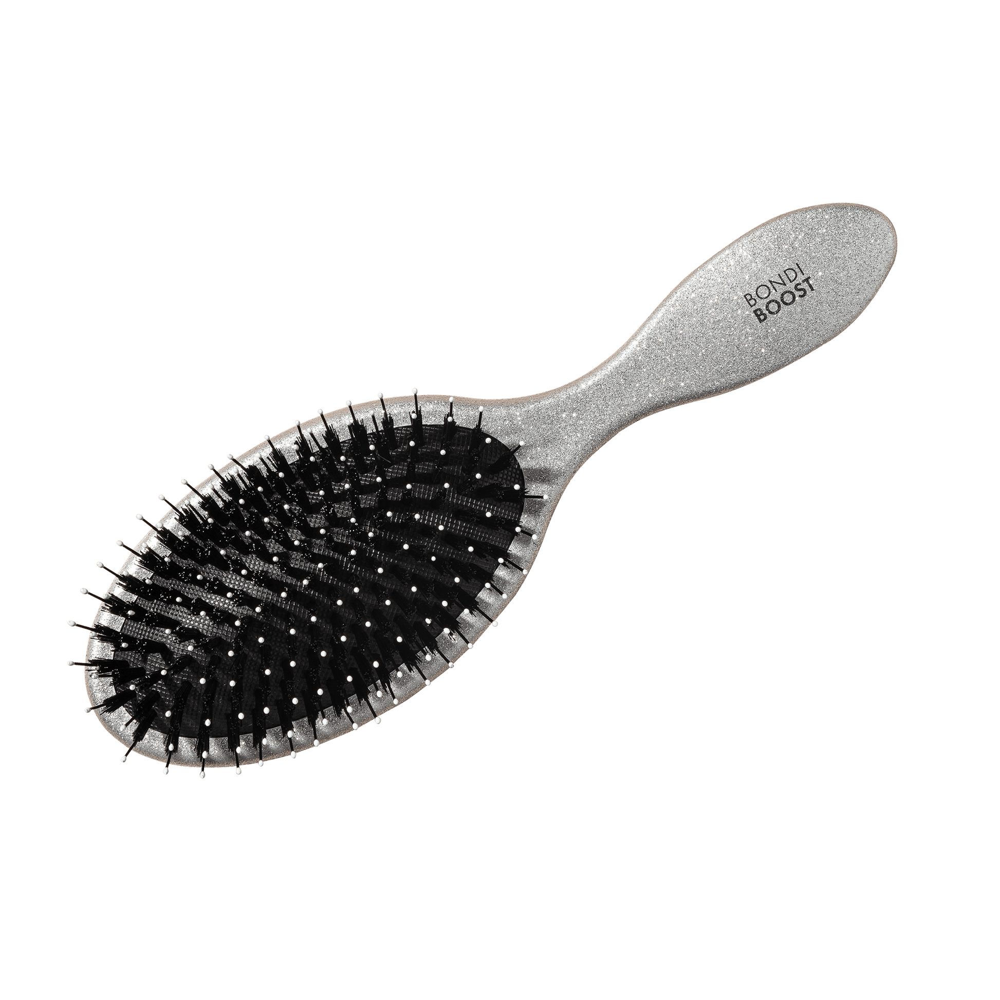 Hairbrush with 'Bouli Boost' branding on a black background