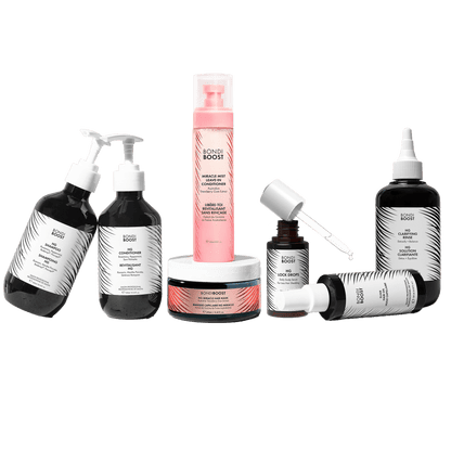 Collection of Bondi Boost hair care products.