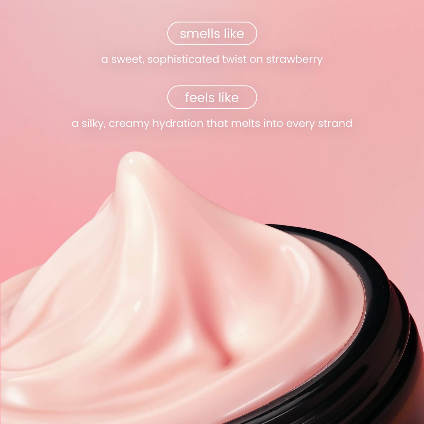 Pink cream in a jar with descriptive text on a pink background