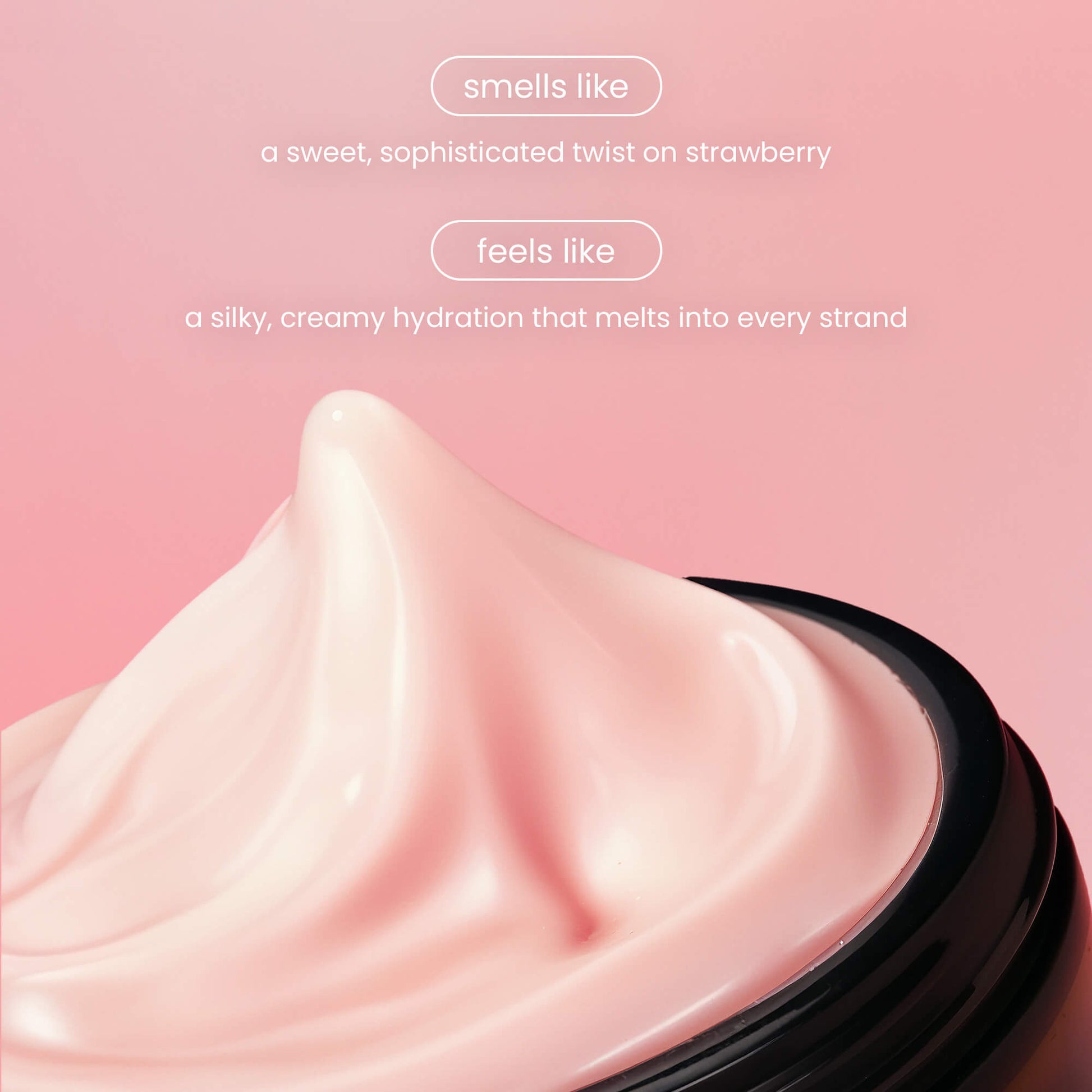 Pink cream in a jar with descriptive text on a pink background